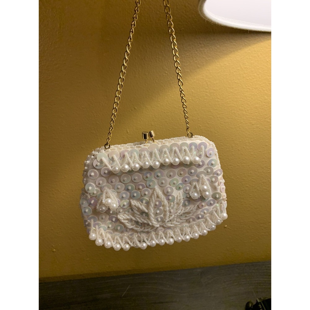 Handmade Hong Kong Beaded Evening Purse‎ Mini Beads Prisms Sequins 6x4.5"